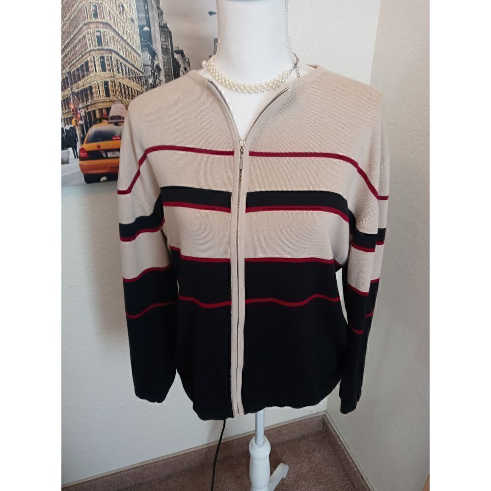 DressBarn Vintage looking Striped Ladies full Zip Up Long Sleeve Top-XL